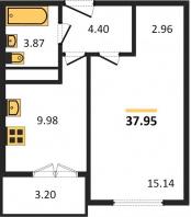 1-к квартира, 37.95м2
