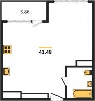 1-к квартира, 41.49м2