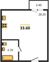 1-к квартира, 33.60м2