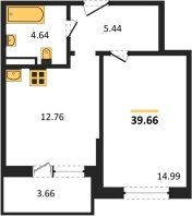 1-к квартира, 39.66м2