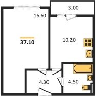 1-к квартира, 37.10м2