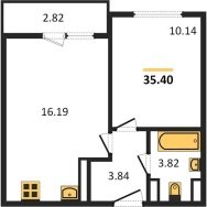 1-к квартира, 35.40м2