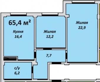 2-к квартира, 65.40м2