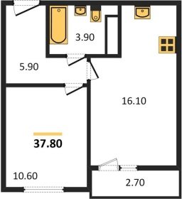 1-к квартира, 37.80м2