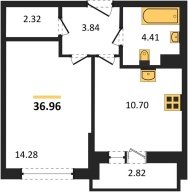 1-к квартира, 36.96м2