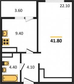 1-к квартира, 41.80м2