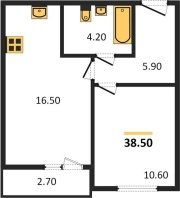 1-к квартира, 38.50м2
