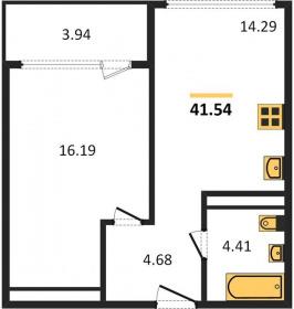 1-к квартира, 41.54м2