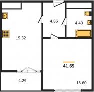 1-к квартира, 41.65м2