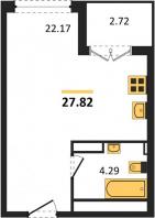 1-к квартира, 27.82м2