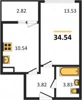1-к квартира, 34.54м2