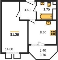 1-к квартира, 31.20м2