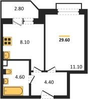 1-к квартира, 29.60м2
