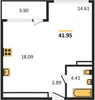 1-к квартира, 41.95м2