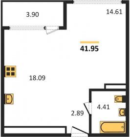 1-к квартира, 41.95м2