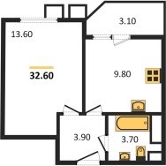 1-к квартира, 32.60м2