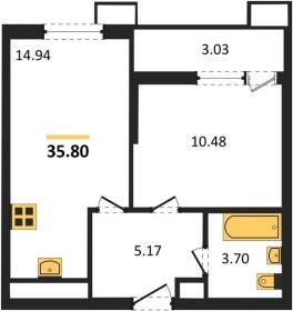1-к квартира, 35.80м2
