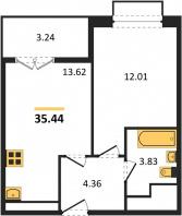 1-к квартира, 35.44м2