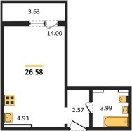 1-к квартира, 26.58м2