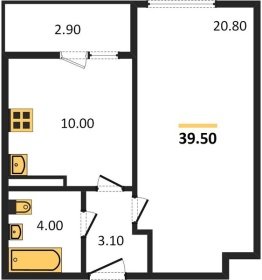 1-к квартира, 39.50м2