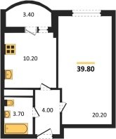 1-к квартира, 39.80м2