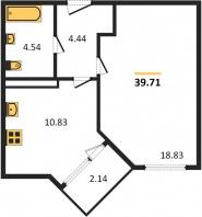 1-к квартира, 39.71м2