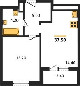1-к квартира, 37.50м2