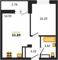 1-к квартира, 33.89м2