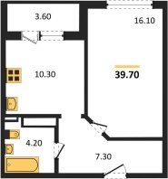 1-к квартира, 39.70м2