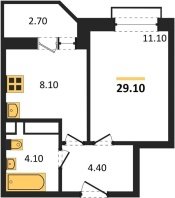 1-к квартира, 29.10м2