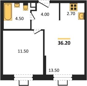 1-к квартира, 36.20м2
