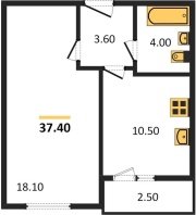 1-к квартира, 37.40м2