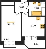 1-к квартира, 31.10м2