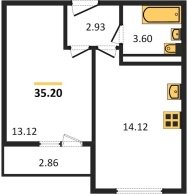 1-к квартира, 35.20м2