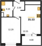 1-к квартира, 35.53м2
