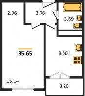 1-к квартира, 35.65м2