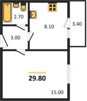 1-к квартира, 29.80м2