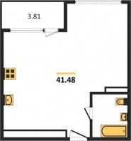 1-к квартира, 41.48м2