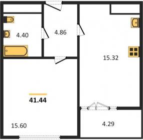 1-к квартира, 41.44м2