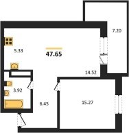 1-к квартира, 47.65м2