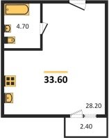 1-к квартира, 33.60м2