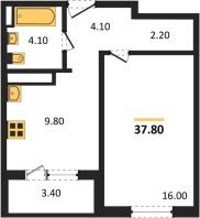 1-к квартира, 37.80м2