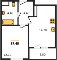 1-к квартира, 37.40м2
