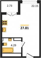 1-к квартира, 27.81м2