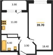 1-к квартира, 39.70м2