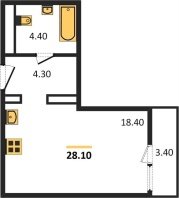 1-к квартира, 28.10м2