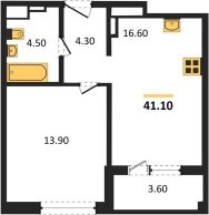 1-к квартира, 41.10м2