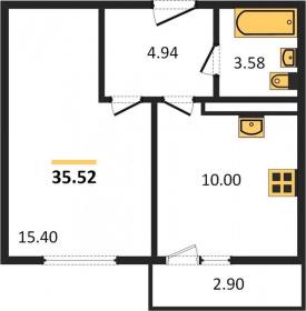 1-к квартира, 35.52м2