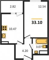 1-к квартира, 33.10м2